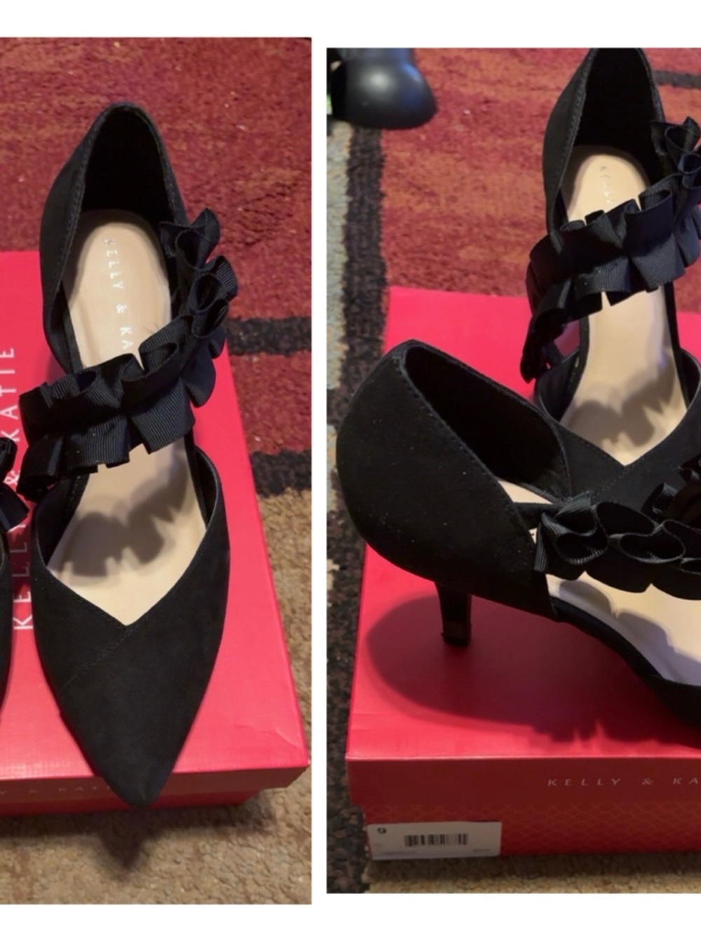 Kelly & Katie Black Pointed Toe Flats with Ruffle Strap - Picture 3 of 3